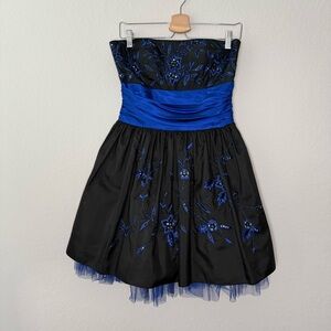 Y2K Morgan & Co Beaded Fairy Grunge Whimsigoth Black and Blue Strapless Dress